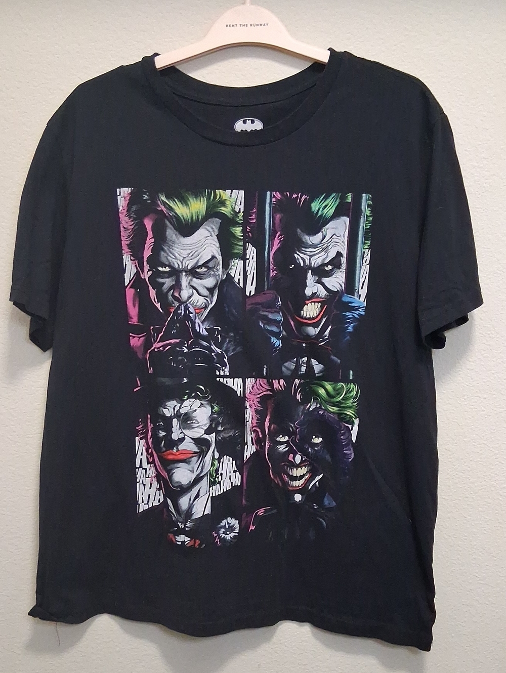 Batman Black Short-Sleeve Tee with Multicolor Joker Panel